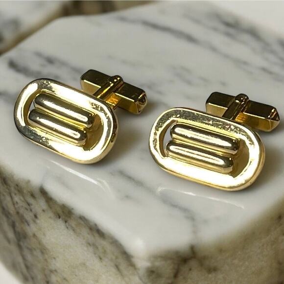 Vintage Swank Cufflinks Mens Gold Tone Art Deco MCM Signed - Picture 1 of 6